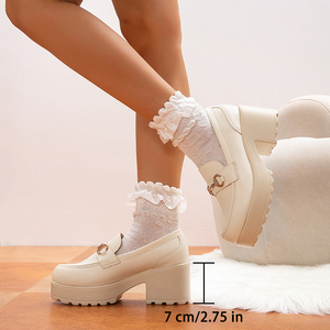 Escarpins blancs pour femmes Escarpins blancs Confortables Semelle souple Tête ronde antidérapante Résistant à l'usure Talons hauts Chaussures formelles pour femmes - Product Image 5