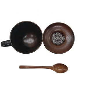 2024 Sour Jujube Standard Set de six tasses en bois à la mode avec soucoupes et cuillères porte-boissons - Product Image 4