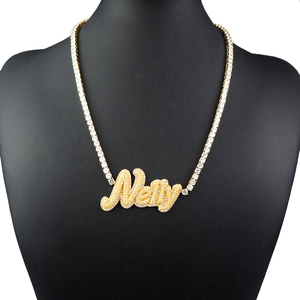 Personalizzabile CZ Cucitura Lettera con Piastra per Tennis Catena Personalizzato Donne/Uomini Rapper <span class=keywords><strong>Gioielli</strong></span> con Zircone Pietra Principale - Product Image 4