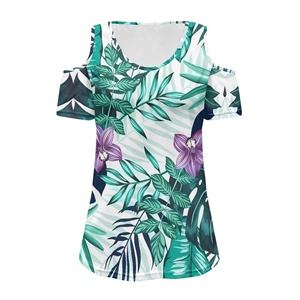 Neueste Trendy Hawaiian Beauty Damen V-Ausschnitt Kalte Schulter Tops Kurzarm T-Shirts Lose Basic Sexy Casual Blusen für den Sommer - Product Image 2