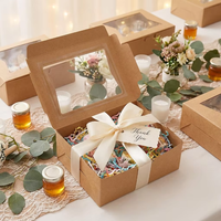 Boîtes cadeaux pliables en papier kraft brun recyclable avec fenêtre transparente, 20,3x15x6,35 cm, pour boulangerie, mariage, vente en gros, personnalisables, avec fentes