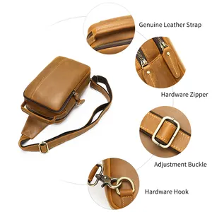 MARRANT Men Crazy Horse Genuine Leather Chest Sling Bag Waterproof Travel Sling Crossbody Shoulder Bag Men Leather Chest Bag