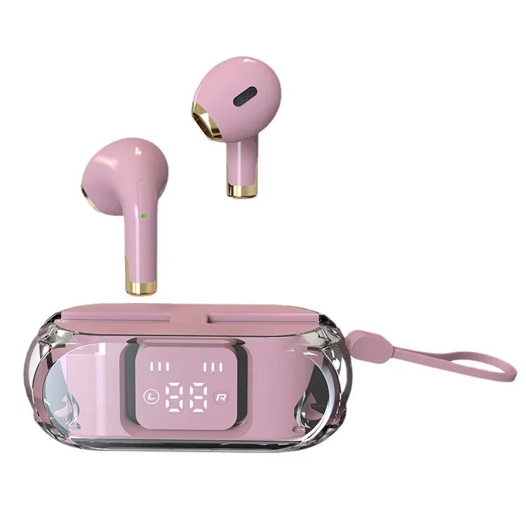 Auriculares estéreo inalámbricos de cuerpo acrílico Cristal, verdaderos auriculares inalámbricos, auriculares Bluetooth, pequeños TWS, pantalla LED transparente, pequeños