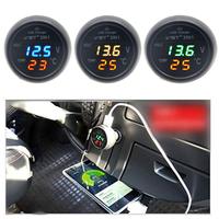 Voltmeter Mobil 12V 24V LED Digital Pengukur Tegangan Termometer Pengisi Daya USB