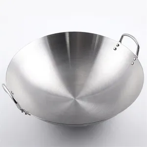 Stainless Steel Wok Cooking Wok 26-100cm With 2 Handle Fry Pan Chinese Wok Pan