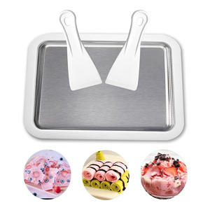 Máquina para hacer yogur frito de acero inoxidable de grado alimenticio de 150 ml, bandeja para helado frito con 2 espátulas, máquina para hacer helado enrollado - Product Image 1