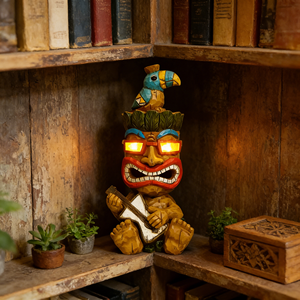 Statue Tiki à énergie solaire avec <span class=keywords><strong>perroquet</strong></span> et ukulélé - Œil LED lumineux, parfait pour la décoration de patio <span class=keywords><strong>tropical</strong></span> nocturne et l'éclairage d'accentuation de bar Tiki - Product Image 3