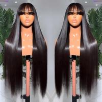 Wig Rambut Asli Brasil Tanpa Lem, Murah Grosir, Model Poni untuk Wanita Kulit Hitam, Rambut Virgin Mentah dengan Kutikula Tertata Rapi, Dilengkapi Poni