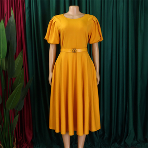 Robes pour femmes Lady Elegant Round Neck <span class=keywords><strong>Chic</strong></span> Elegant Puff Sleeve African Woman Dress - Product Image 5