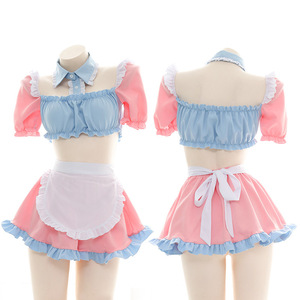 Seksi hizmetçi Cosplay kıyafet sevimli pembe mavi okul kız kostümleri kadın Mini etek üniforma büyüleyici <span class=keywords><strong>Kawaii</strong></span> kadın takım elbise - Product Image 5