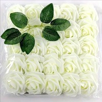Rose artificielle en mousse de 8 cm, pas chère, avec feuilles et tige, fleurs artificielles, roses au toucher réel pour la décoration de mariage