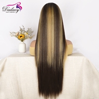 Perruque synthétique longue et droite brun clair avec dentelle frontale en U, en fibre Futura résistante à la chaleur pour femmes