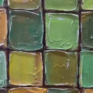 Pintura al Óleo Abstracta con Textura de Mosaico, Naturaleza Muerta Verde y Dorada, Lienzo Grande Hecho a Mano, Arte de Pared para Decoración del Hogar y Hoteles - Product Image 6