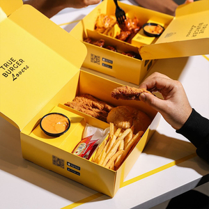 Logotipo de impresión personalizado <span class=keywords><strong>Desechable</strong></span> Shawarma Kebab Fries Box Takeaway Box Togo Chicken Shawarma Catering Caja de embalaje con divisor - Product Image 5