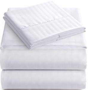 Draps de <span class=keywords><strong>lit</strong></span> d'hôtel de qualité personnalisée, rayures blanches, <span class=keywords><strong>drap</strong></span> plat, <span class=keywords><strong>drap</strong></span> <span class=keywords><strong>housse</strong></span> avec taie d'oreiller - Product Image 1
