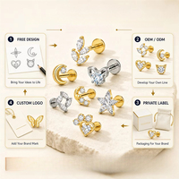 Piercing Labret sans filetage en Titane ASTM F136, motif Fleur, pour Hélix et Cartilage, Bijou de Mode pour Femme, Vente en Gros