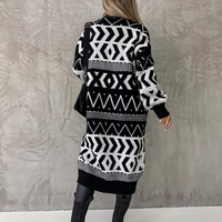 Schwerer Baumwoll-Spandex-Cardigan mit lockerer Passform, Jacquard-Geometriemuster, klassisch, für den Alltag, schulterfrei, mittellang