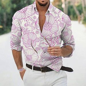 Impresso Slim Fit manga longa botão até homens vestem camisas - Product Image 4