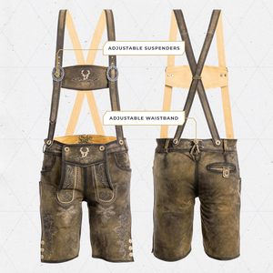 Pantalones cortos tradicionales bávaros de cuero hasta la rodilla para hombre, estilo Oktoberfest alemán, con bordado. - Product Image 4