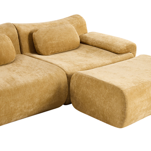 L Shape Modular Sectional <b>Sofa</b> Fabric Cushion Back Padded Arm Contemporary Living Room <b>Set</b> With Ottoman - Product Image 4