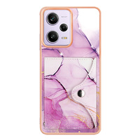Étui de protection antichoc électroplaqué pour Redmi avec fente pour cartes intégrée, pochette à cartes non amovible et design marbre