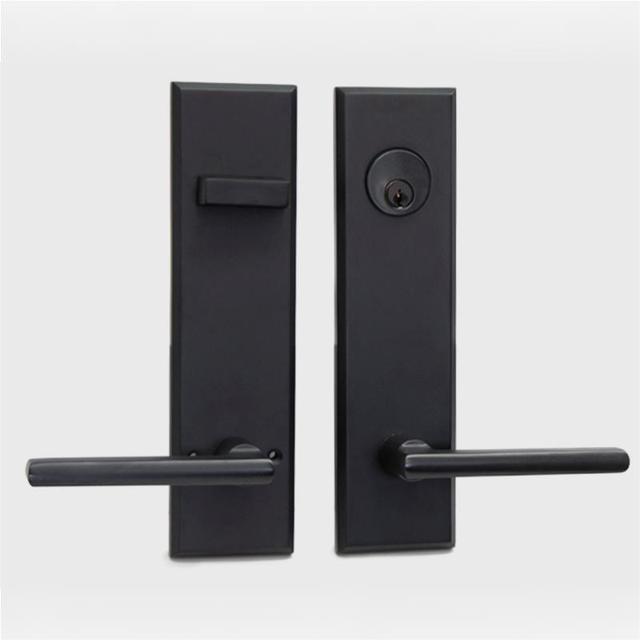 Keyed Entry Privacy Security Zinc Alloy Door Handle with Long Plate Modern Interior Safe Door Lock Set for Wooden Doors
