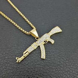 2024 diamant or moissanite acier inoxydable AK47 collier Hip-hop breloques bijoux colliers pistolet pendentif acier inoxydable - Product Image 4