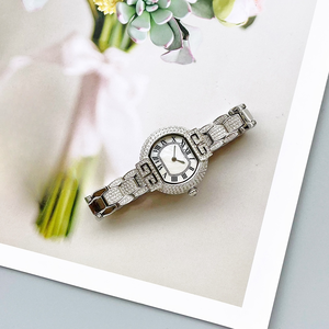 Montre mécanique automatique élégante et tendance, entièrement sertie de diamants, cadran blanc avec chiffres romains - Product Image 4