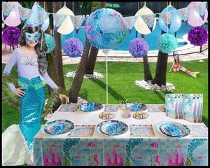 Juego de Decoraciones para Fiesta Temática de Sirenas, Platos de Papel, Vasos de Papel, Soporte para Pasteles, Vajilla para Fiesta Infantil - Product Image 6
