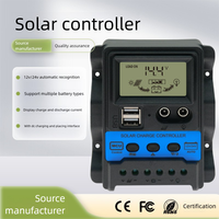 Contrôleur solaire en stock d'usine Source, système d'alimentation par batterie au plomb/lithium, contrôleur de maison intelligente USB DC 12/24V 10A/20A/30A