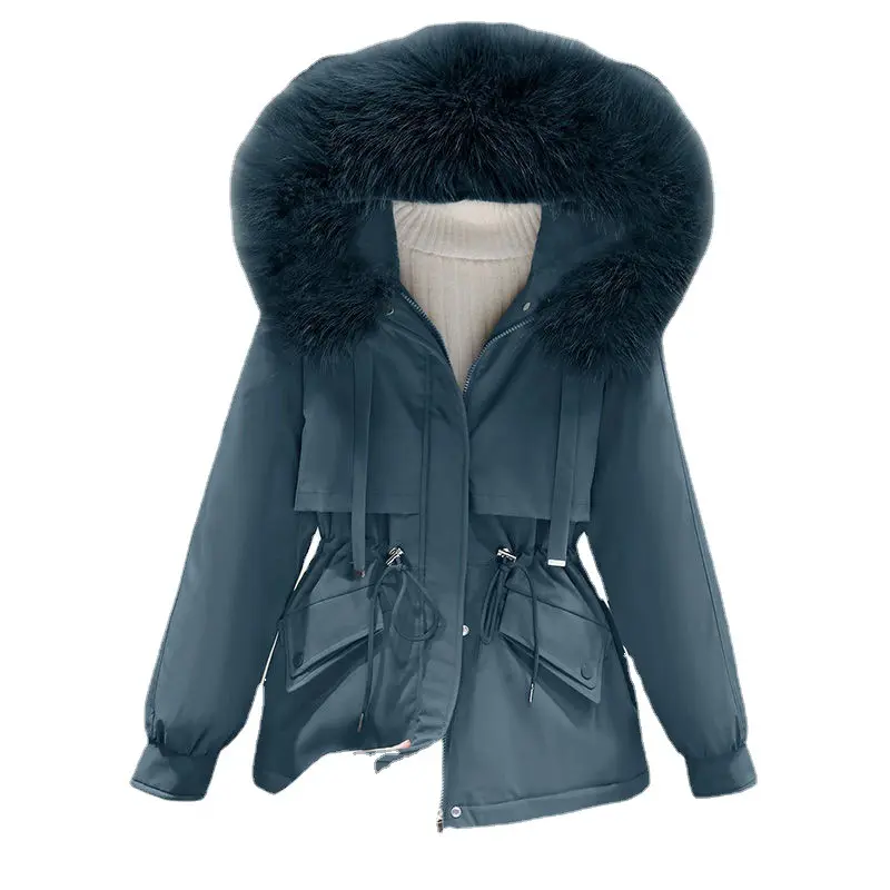 2022 Parka kış ceket kalınlaşma sahte kürk yaka kadın ceket