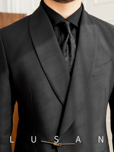 <span class=keywords><strong>Costume</strong></span> Homme Noir Coupe Slim Trois Col Verts Banquet Léger Luxe Commutation Simple Boutonnage Plat Style-Beau Décontracté - Product Image 5