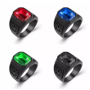 Fashion Punk Style Black Plated Emerald Ruby Gemstone <b>Ring</b> Jewelry <b>for</b> <b>Men</b> - Product Image 3
