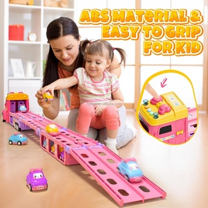 Camión de Transporte Rosa Princesa DWI, Juguetes Educativos, Camión Plegable, <span class=keywords><strong>Pista</strong></span> de Carreras con Expulsión, Coche de Almacenamiento con 4 Mini Coches - Product Image 2