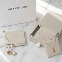 Boîte à bijoux en carton personnalisée ZXF avec logo, différentes tailles, imprimée, avec pochette en microfibre suédée