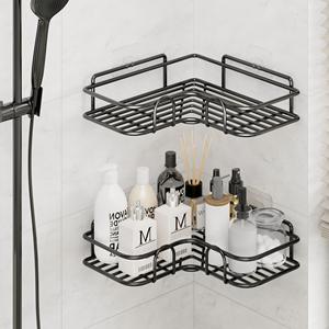 Mensola angolare adesiva in metallo per doccia, in acciaio al carbonio antiruggine, organizer multifunzionale per bagno, senza foratura - Product Image 1