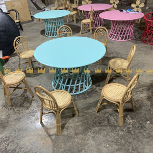 Super vente ensemble table et chaises rondes modernes en rotin bleu ajout ludique parfait pour chambre d'enfant hôtels de parc en plein air - Product Image 6