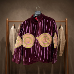 Veste en velours à col mandarin avec motif géométrique brodé à la main, manches longues, vêtements d'extérieur pour femmes, automne, style bohème - Product Image 1