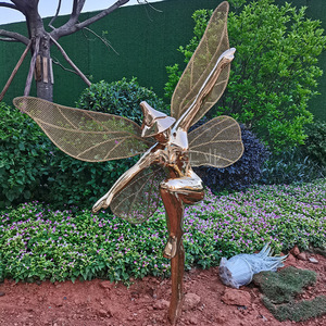 Sculpture de fée en acier inoxydable pour décoration de jardin extérieur, résistante aux intempéries, finition polie, ornement autoportant - Product Image 2