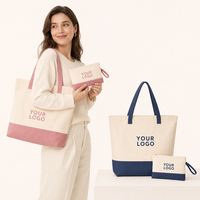 Ensemble de sacs fourre-tout en toile de coton robuste avec logo personnalisé et pochette cosmétique pour le marché européen, les voyages et la vente au détail en boutique