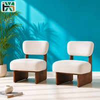Fauteuil lounge en bouclette crème de style mid-century avec base en bois pour salon, chambre, hôtel, vente en gros directe d'usine