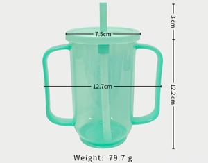 Gobelet à boire pour personnes âgées, 350 ml, en plastique PP, avec couvercle en silicone, deux poignées, paille anti-étouffement - Product Image 3