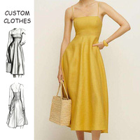 Robes d'été personnalisées OEM en Spandex/Polyester tissé respirant, coupe trapèze, taille naturelle, couleur unie, décontractées pour femmes