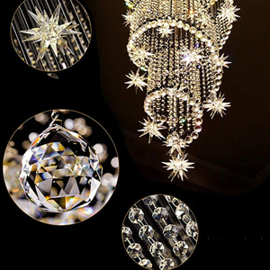 Lampadario a LED per Atrio di Villa Duplex, Lampadario Lungo in Cristallo a Stella per Soggiorno, Illuminazione per Scale in Cristallo - Product Image 3