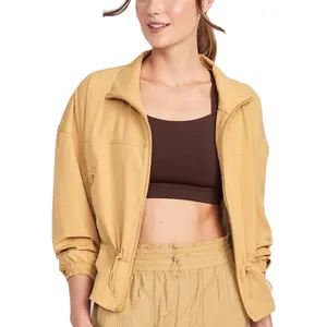 여성용 포켓이있는 맞춤형 경량 풀 지퍼 재킷 긴 소매 부드러운 느슨한 신치 허리 하이킹 코트