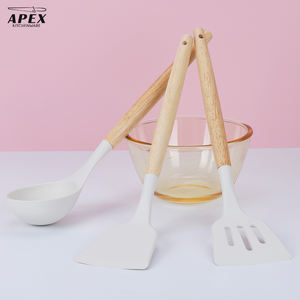 Juego de utensilios de silicona Beige APEX de 3 uds., utensilios de cocina de madera antiadherentes resistentes al calor a altas temperaturas, cucharón para sopa - Product Image 3
