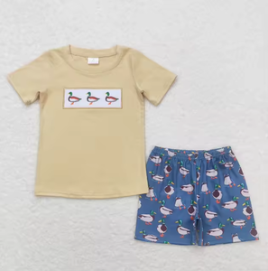 Vêtements d'été en gros pour enfants : Tenues brodées motif canard colvert pour bébés, tout-petits, filles et garçons, vêtements pour frères et sœurs - Product Image 5