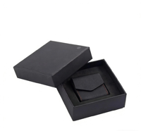 Boîte cadeau rectangulaire en carton noir personnalisée avec couvercle et enveloppe, boîte à portefeuille en feuille d'or pour l'emballage
