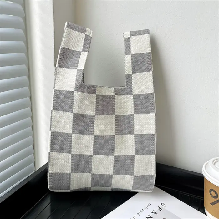 SZ1041 Knitted Braid Checkerboard Handbag Crochet Winter Autumn Shopping Bags Women's Tote Bags for Luxury Ladies Shoulder Bags