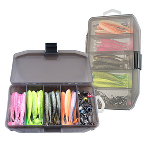 Ensemble complet de 76 leurres souples en PVC pour la pêche au Texas, avec leurres anti-accrochage au fond, conception à queue en T, sans hameçons - Product Image 1